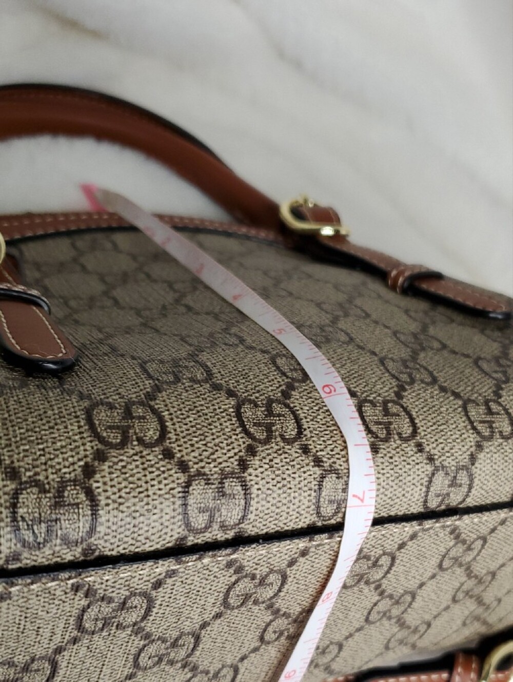 GG Collection Brown GG Monogram Crossbody Satchel with Tan Trim - Picture 10 of 11